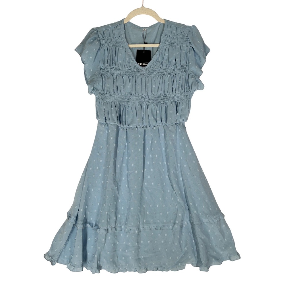 Kohl's Light Blue Short-Sleeved Dress Smocked Chest Women's Size Medium NWT